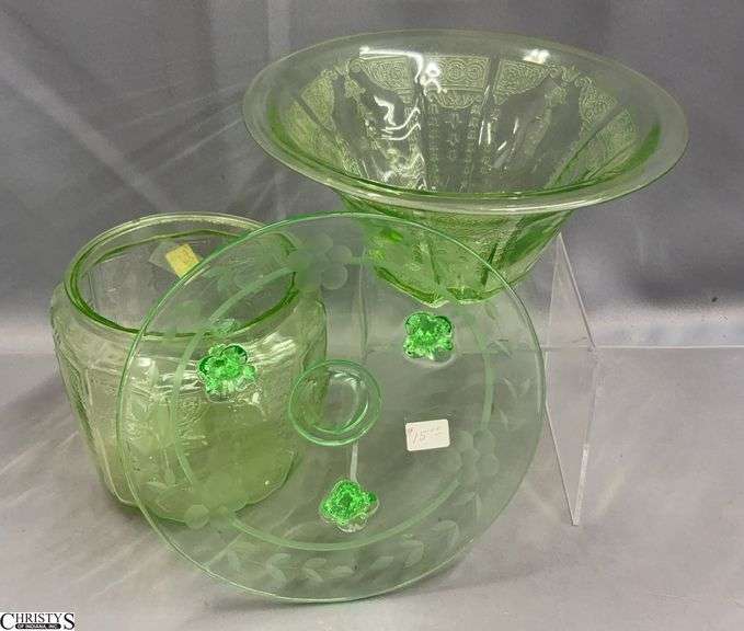 3pcs UV Reactive Glass - Jar (No lid), Bowl, Footed Plate - 9" of bowl image
