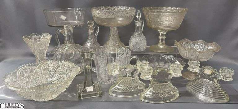EAPG Compotes, Candlesticks, Cruet, Misc - 8" of tallest - some chipping image