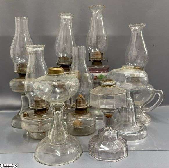 9 Oil Lamps and Oil Lamp Bases - 18" of tallest image