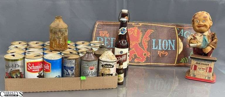 Vintage Beer Cans, Charley Weaver Bartender, Beer Novelties - 11" of bartender - shows wear and staining image