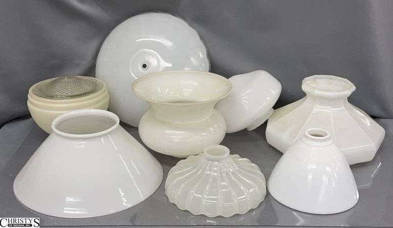 8 Glass Light Fixture Shades - 13.5" D of largest, some chipping image