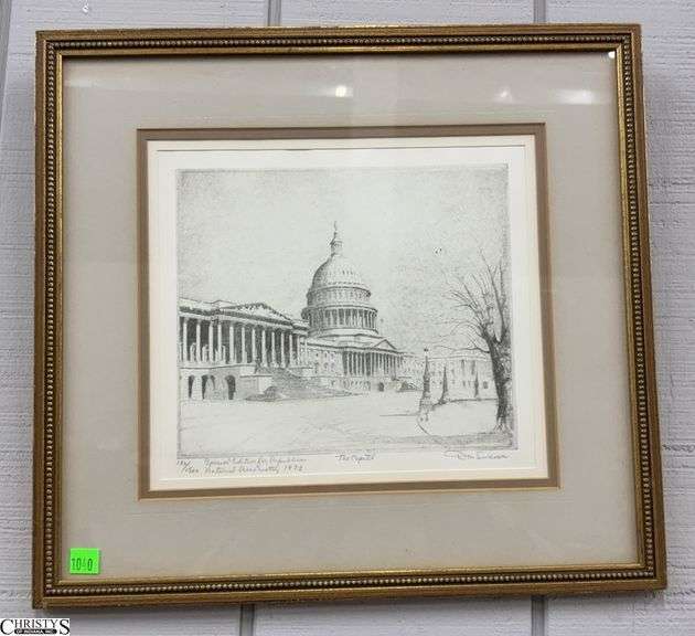 Signed Don Swann "The Capitol" Etching 182 of 1500 - 17" x 16" of frame image