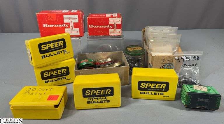 Lead Balls and Blank Cartridges- Includes 3 Boxes of Speer .445 Round Balls, 1 Box of Speer .570 Round Balls, Bags of Lead Balls Marked 358 and More. image