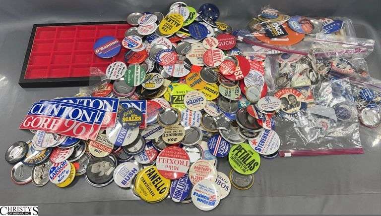 3 Flats Assorted Political Buttons - 3.5" approx of largest image