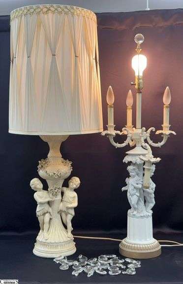 2 Figural Table Lamps and Prisms - Some damage/finish wear - 39" of tallest image