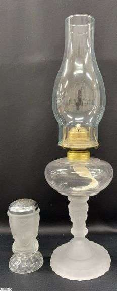L. G. Wright Three Faces Frosted Glass Oil Lamp and Shaker - 17" of oil lamp image