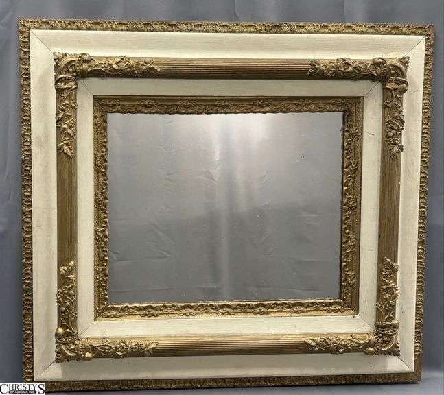 Gilt Gold and Cream Ornate Framed Mirror - 33" x 30" image