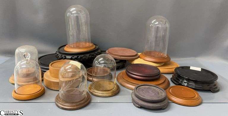 Various Cloche Dome Bases and Small Glass Cloche Domes - 7.5" D image