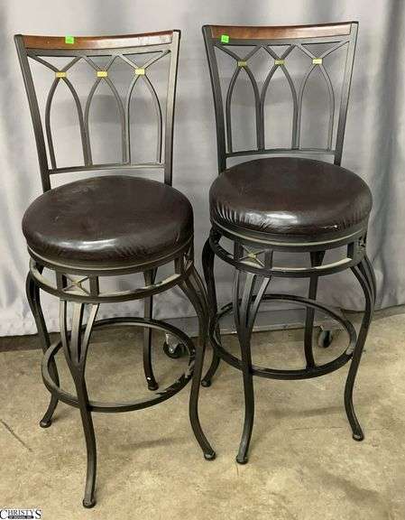 2 Swivel Seat Bar Stools 16" Round 44" Tall To Back, Seat Height 29" image
