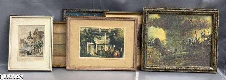 6 Framed Landscape Scenic Vintage Prints - 12.5" x 10" of largest image