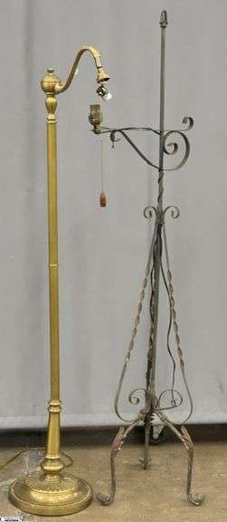 2 Metal Floor Lamps - 63" of tallest - some wear, loose socket image