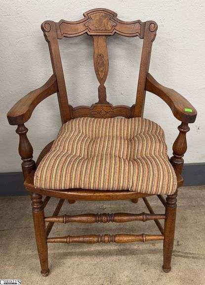 Victorian Side Chair With Cane Seat, Cushion, One Arm is Loose, 22.5x22x36" Tall To Back, Seat 17.5" image