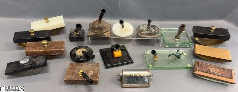 Vintage Desk Pen Holders, Ink Blotters - 6.5" x 3.5" of largest piece image