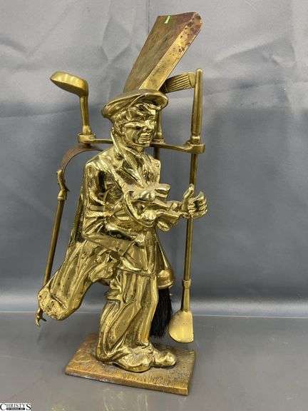 Golf Motif Brass Small Fireplace Tool Set - 14" T of holder image