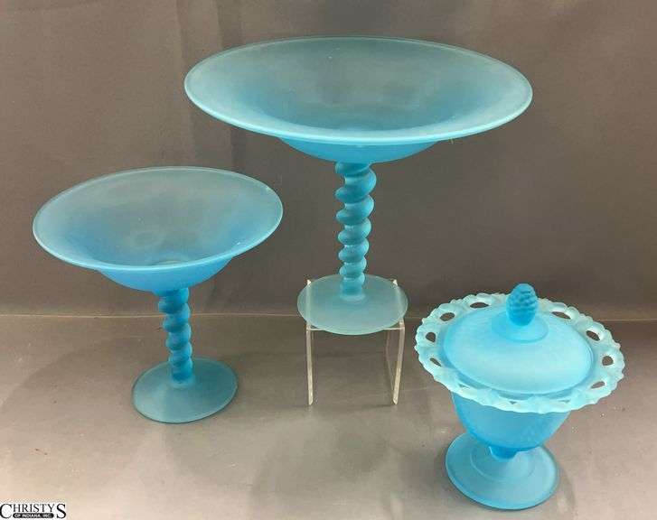 3pcs Frosted Blue Glass - 10" x 8" of largest piece image