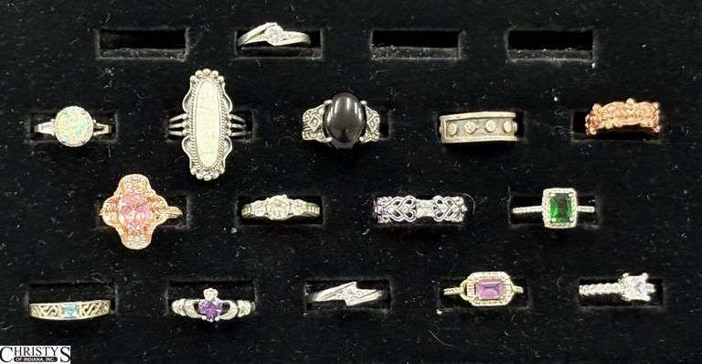 15 Sterling Silver Fashion Rings Marked 925 or Sterling image