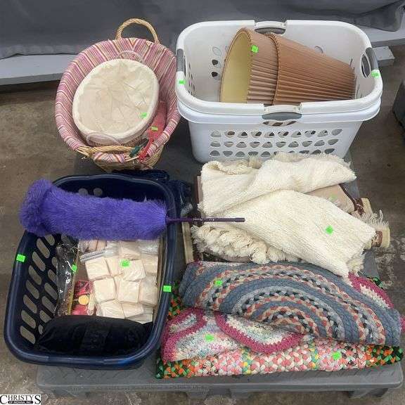 Skid of Throw Rugs, Laundry Baskets, Bar Soap, Misc - SKID NOT INCLUDED image