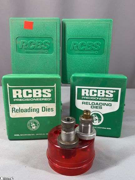 3 RCBS 2-Die Sets in Green Plastic Box-35 Win, 6.5x55, 7/65 BM.  A Single RCBS Die .243 Win in Green Plastic Box, and 2 45 Acp. Dies in Red Plastic Holder image