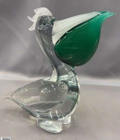 Oggetti Italian Murano Art Glass Pelican Sculpture - 8" T image