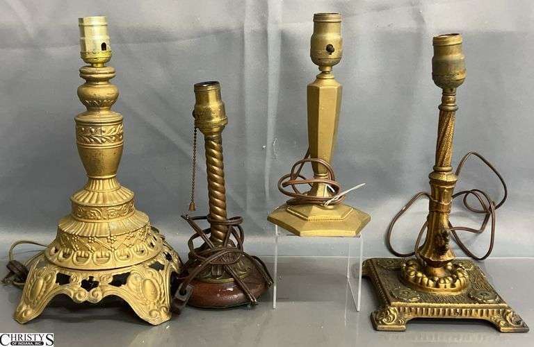 4 Vintage Metal Table Lamps - 14" of tallest - some wear image