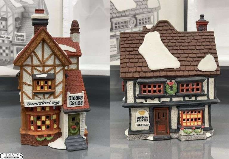 2  Dept 56, "Tutbury Printer" and "Bumpstead NYE Cloaks & Canes" Heritage Village Collection "Dickens Village" image