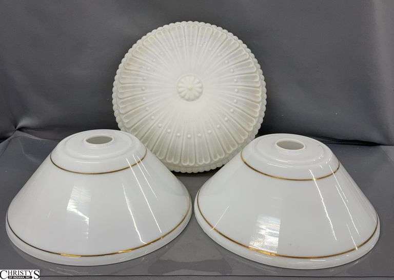 3 Large Round Glass Light Fixture Shades - 15" D of largest, some chipping image