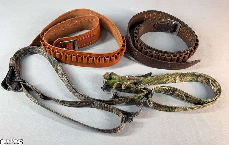 2 Ammo Belts and 2 Slings. 1 Belt Marked A.H. Hardy Maker and the Other Marked R.M. Bachman image