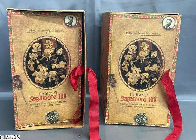 2 Sagamore Hill Midwest of Cannon Falls Teddy Bears - Quentin Roosevelt and Kermit Roosevelt - 12" of tallest - some wear to boxes image