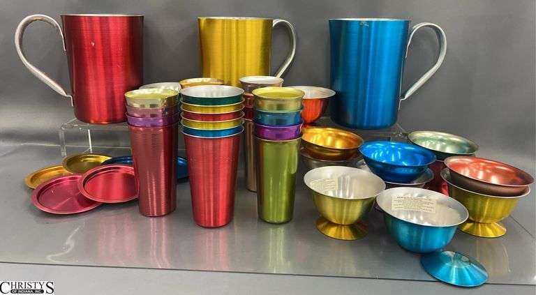 Retro Style Aluminum Colored Tumblers, Pitchers, Sundae Dishes - 8" of pitcher image