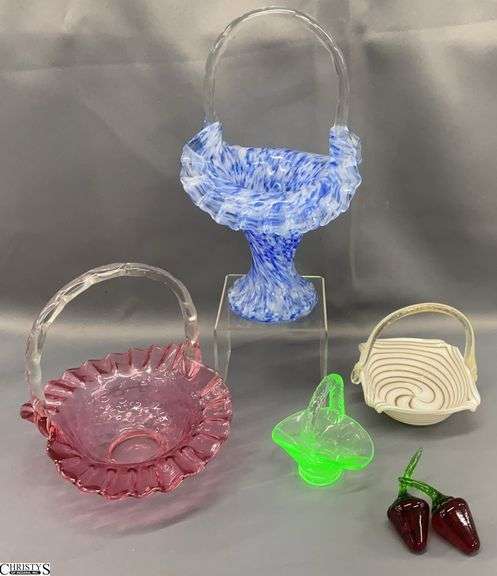 4 Art Glass Baskets - 10.5" of tallest image
