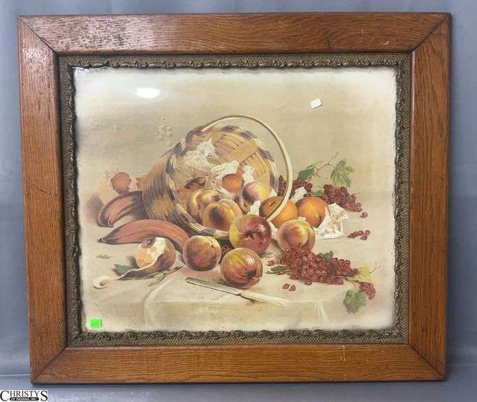 Antique Oak Framed Fruit Still Life Print - 31" x 26" image