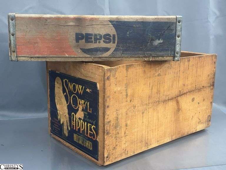 Snow Owl Apples and Pepsi Cola Wooden Crates - 12" x 19.5" x 10" of largest image