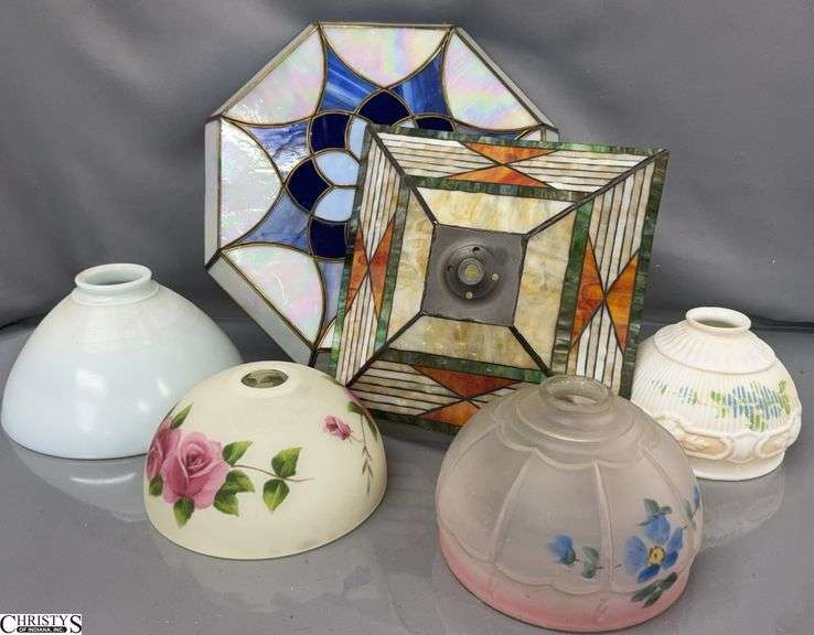 6 Light Fixture Shades - 16" x 4" of largest - some damage image