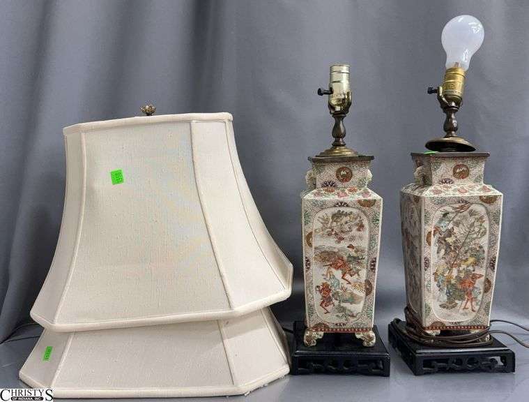 Pair of Asian Lamps. One Needs Repair 18" Tall Without Shade image