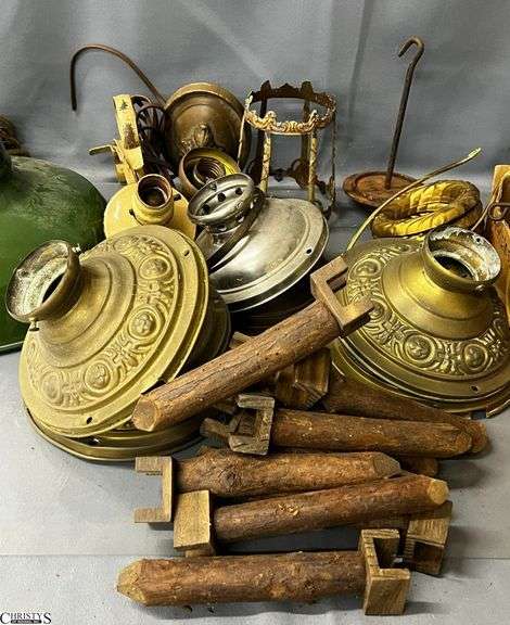 Green Enamel Pendant Light Fixture, Various Lighting Fixture Parts and Pieces - 12" of pendant light image