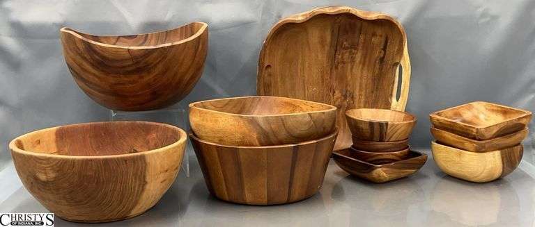 Assorted Wooden Salad and Serving Bowls, Trays, Misc - 14" of largest image