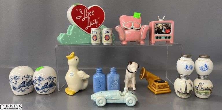 Salt and Pepper Shakers, I Love Lucy, RCA Nipper, Blue and White, Miller Lite, Chicken, Race Car image