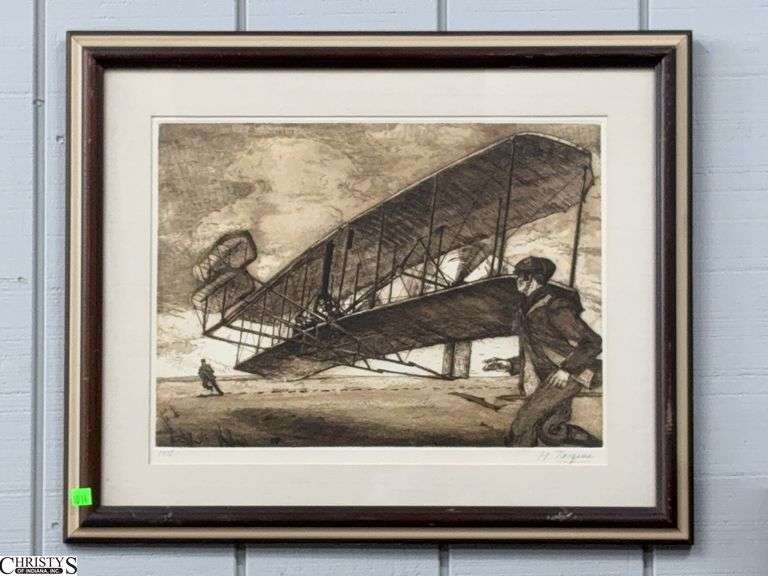 "Morning at Kitty Hawk" 1978 Signed Michael Jacques Etching - 25" x 20" of frame, some scuffing image