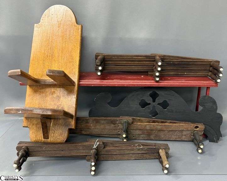 3 Accordian Coat Hooks, Over the Sink Shelf, Wall Mount Shelf - 29" of largest - some wear image