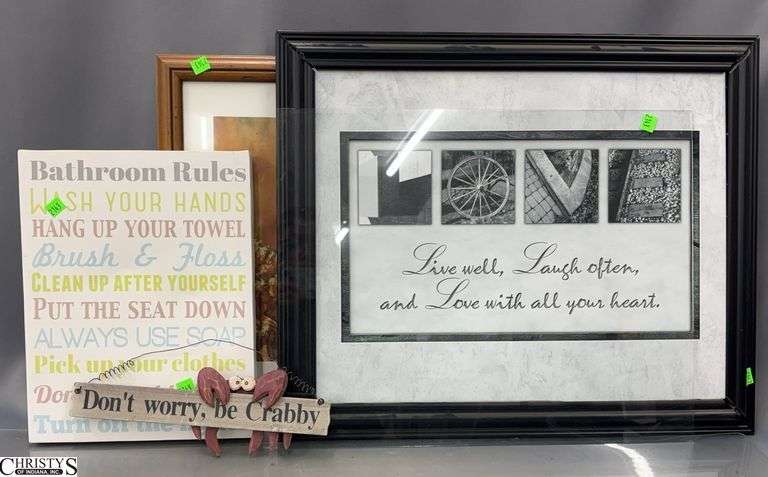 Artwork Pieces, Bathroom, Live and Laugh, Some Damage to Frame 18x22" image