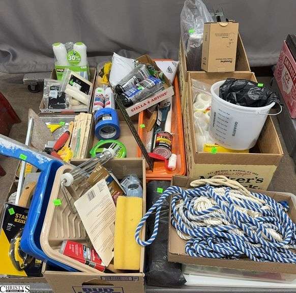 SKID with Painting Supplies, Drop Cloths, Rollers, Pans, Tape, Steel Wool, Purdy and Wooster Brushes image