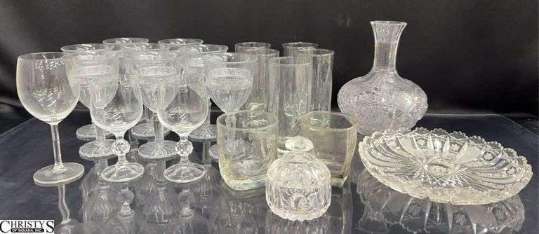 Stems and Drinking Glasses, Pressed Glass, Vase, Lidded Trinket Jar, Could Have Some Chips image