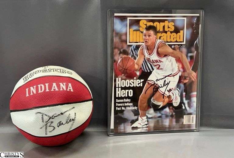 Signed Damon Bailey IU Basketball Sports Illustrated, Photos, Mini Basketball - 7" of basketball, some wear image