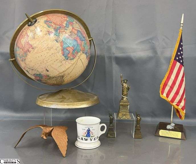 Desktop Globe, Cast Metal Eagle, Statue of Liberty's, Desktop Flag - 16" of globe image