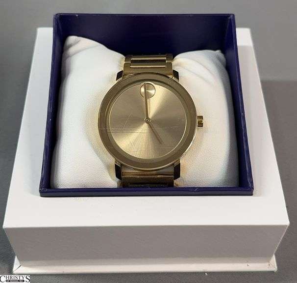 Movado Bold Gold Color Wrist Watch in Blac Movado Box.  Swiss Movement, Water Resistant, Stainless Steel Case image