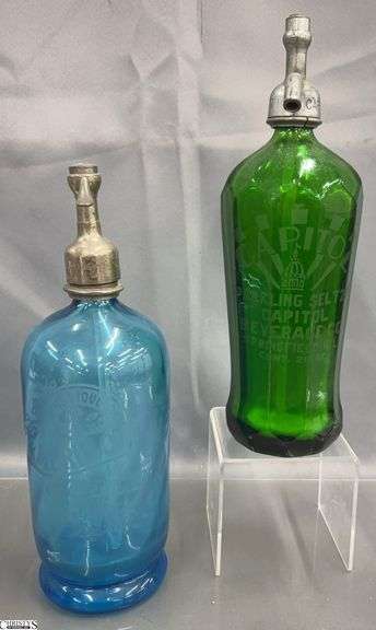 2 Early Glass Seltzer Bottles - 12" of tallest image