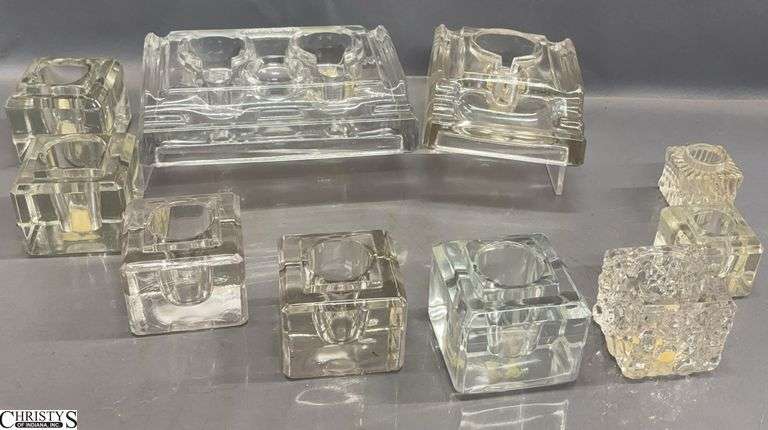 10 Glass Inkwells - No lids - 7" x 5" of largest image