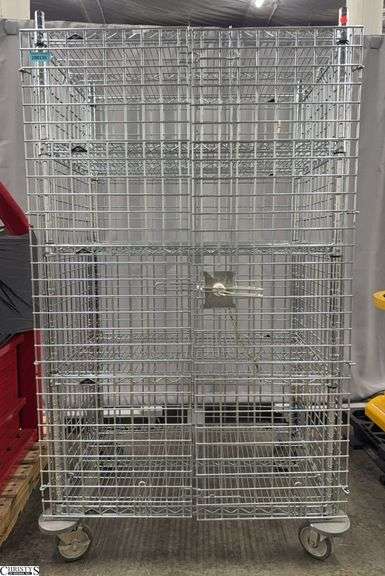 2 Door Wire Rack On Wheels 39x28x68, Needs Slight Repair image
