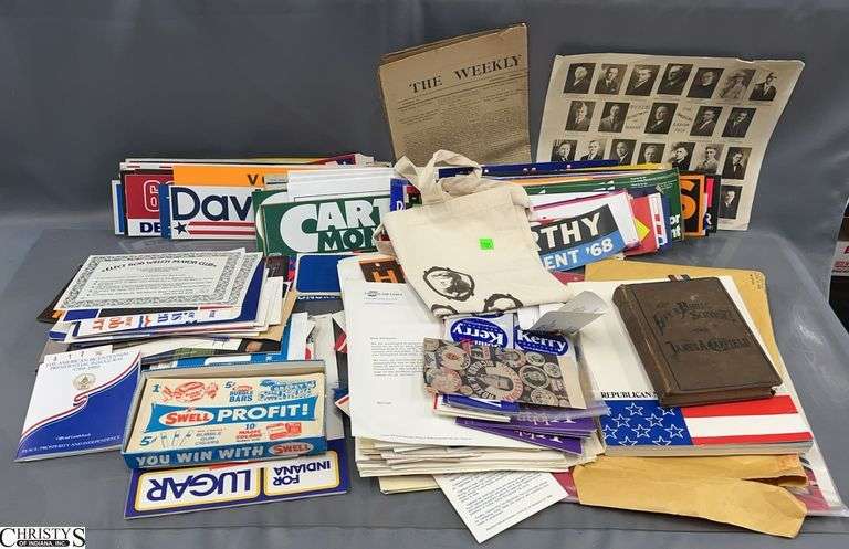 5 Flats Assorted Political Ephemera - Bumper Stickers, Photos, Booklets, Misc image