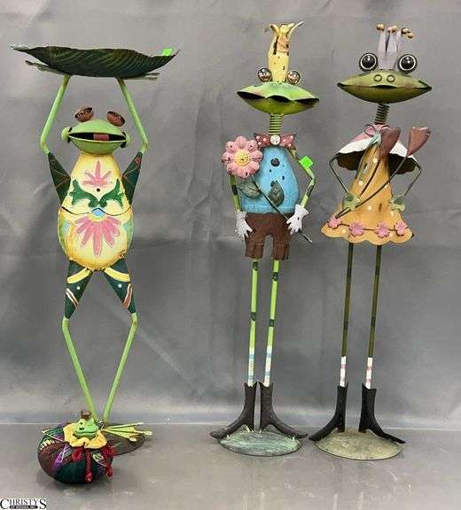 3 Metal Frog Garden Decorations - 27" of tallest image